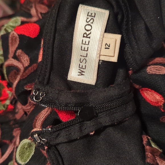 Wesleerose Floral Dress Mesh Embroidery Bell Long Sleeves Black Multi Size 12 - Picture 11 of 12